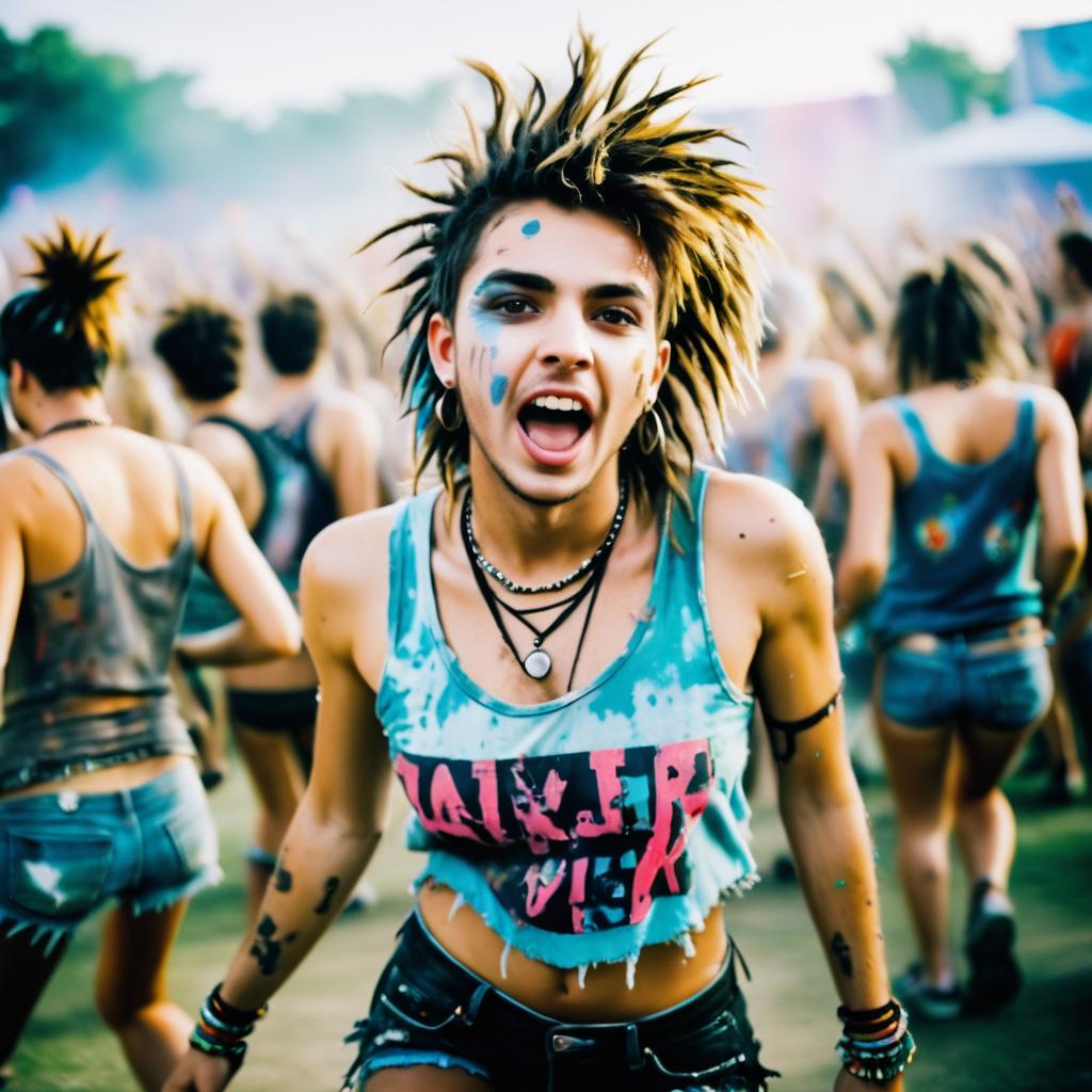 Bold Female Figure in Punk Style at Outdoor Festival