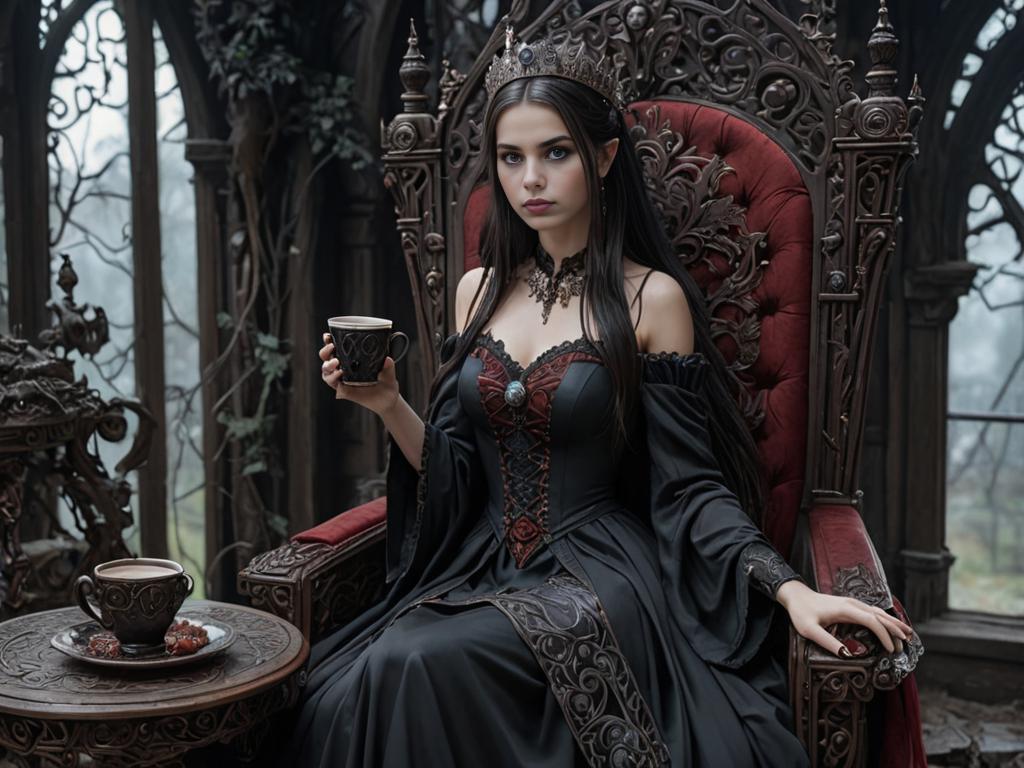 Dark Princess on Ornate Throne - Fantasy Art