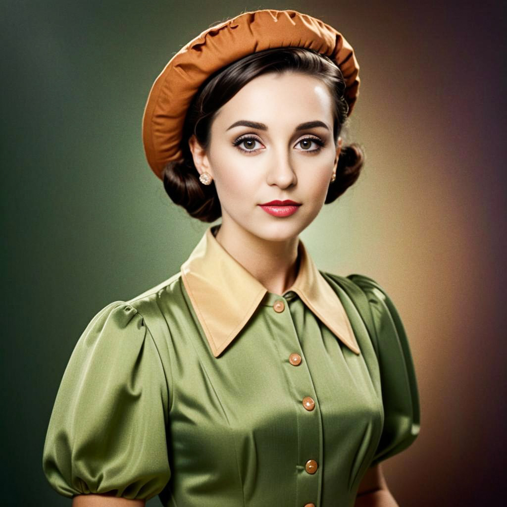 Elegant Woman in Vintage Green Dress