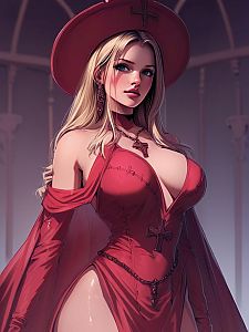 Fantasy Woman in Elegant Red Gothic Dress Digital Art