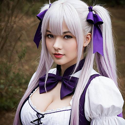 Akizuki Kanna Cosplay in Purple and White Maid Outfit with Twin Ponytails
