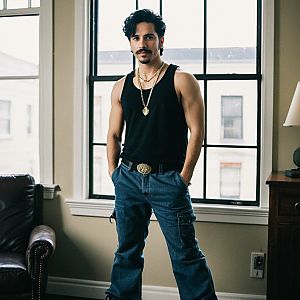 Stylish Man in Black Tank Top and Cargo Pants