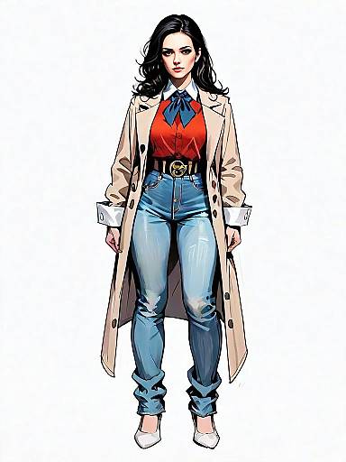 Realistic Comic Style Woman Full Body Modern Outfit Illustration