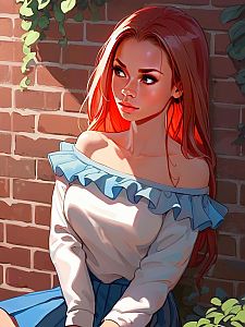 Young Woman with Red Hair in Sunlit Setting
