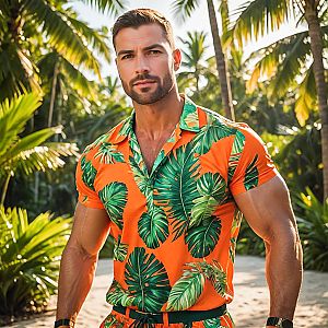 Muscular Man in Tropical Setting
