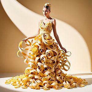 Avant-garde gown in soft yellow tones
