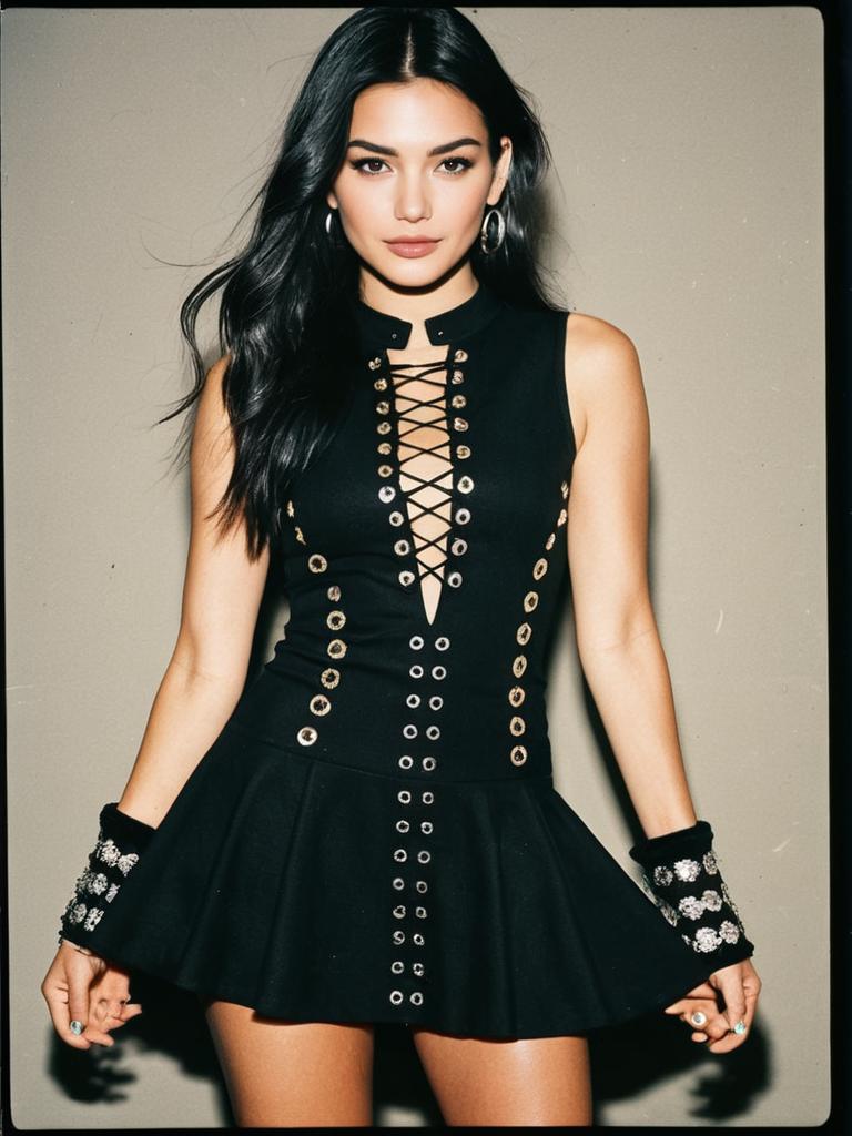 Edgy Black Sleeveless Dress with Lace-Up Front and Metallic Grommets