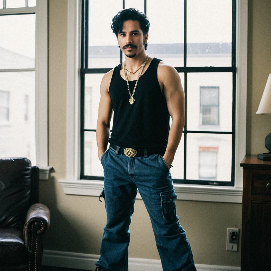 Stylish Man in Black Tank Top and Cargo Pants Stylish Man in Black Tank Top and Cargo Pants