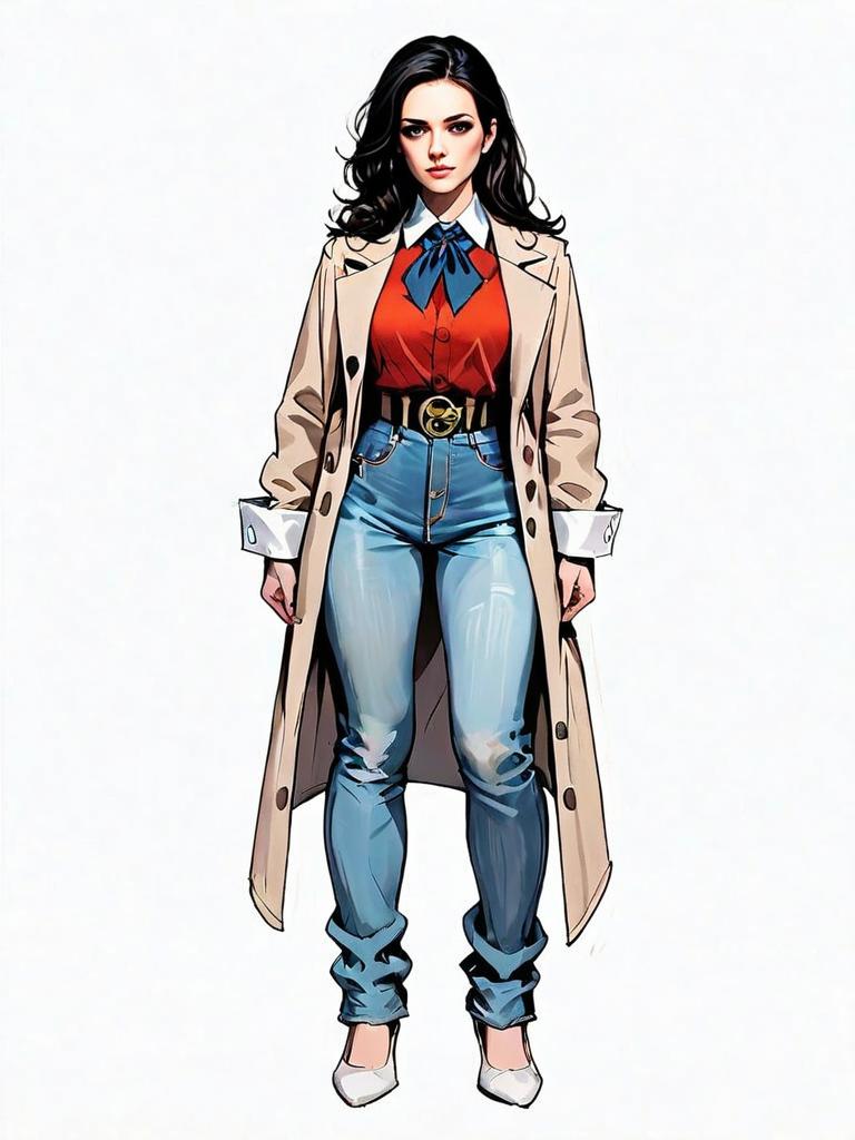 Realistic Comic Style Woman Full Body Modern Outfit Illustration