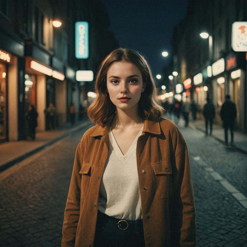 Serene Young Woman in Trendy Fashion at Dusk