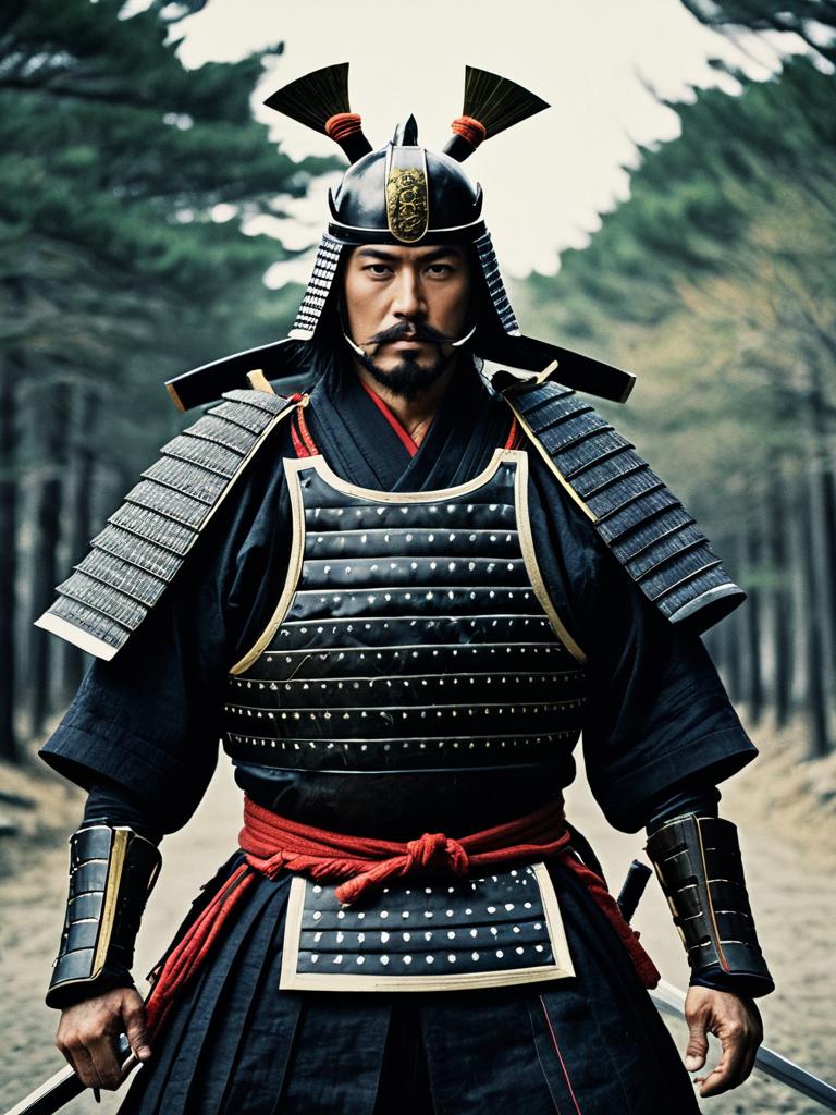 Man in Traditional Samurai Armor Cinematic Warrior Portrait