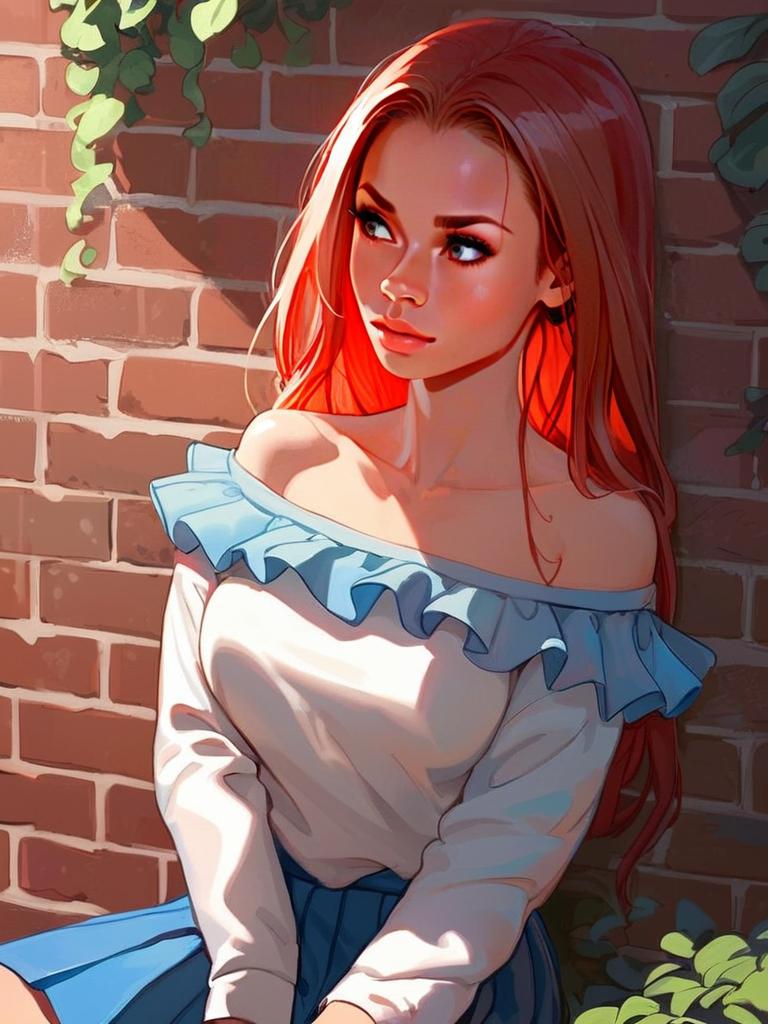Young Woman with Red Hair in Sunlit Setting Young Woman with Red Hair in Sunlit Setting