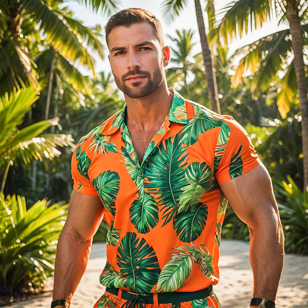 Muscular Man in Tropical Setting