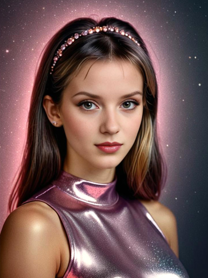 Futuristic Portrait of Young Woman in Iridescent Top