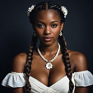 Elegant Woman with Floral Hair and Dress