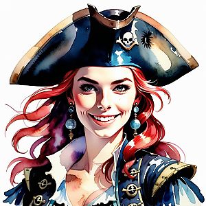 Vibrant Pirate Woman Watercolor Illustration