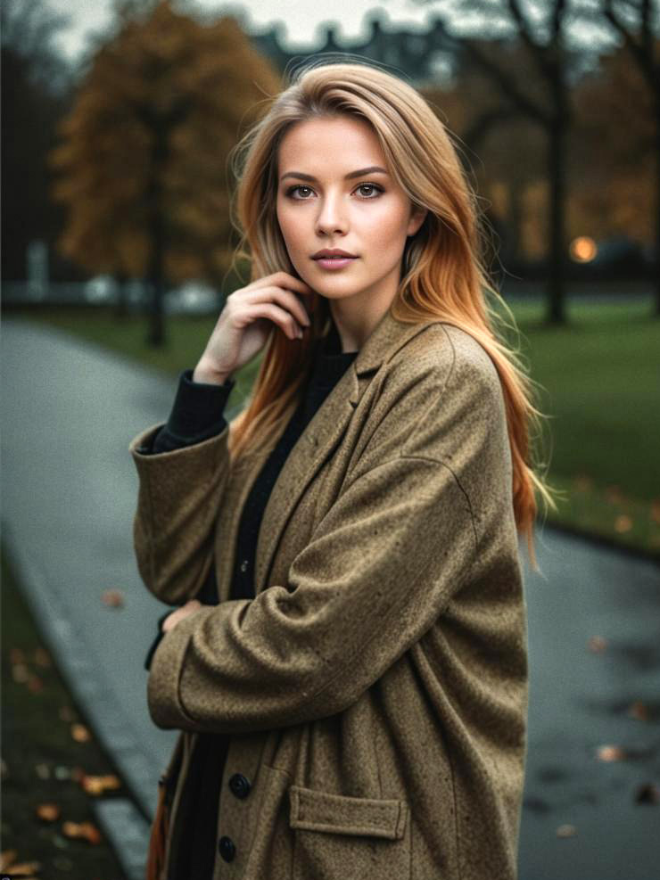 Confident Young Woman in Autumn Park