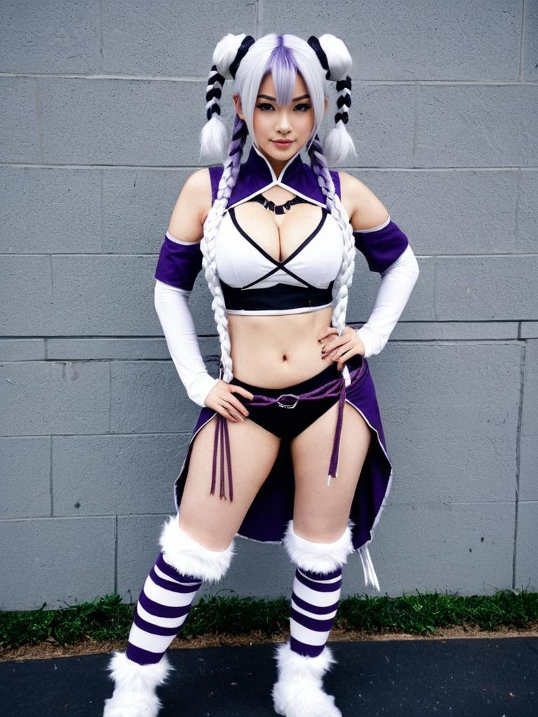 Woman in Purple and White Braided Hair Cosplay Outfit
