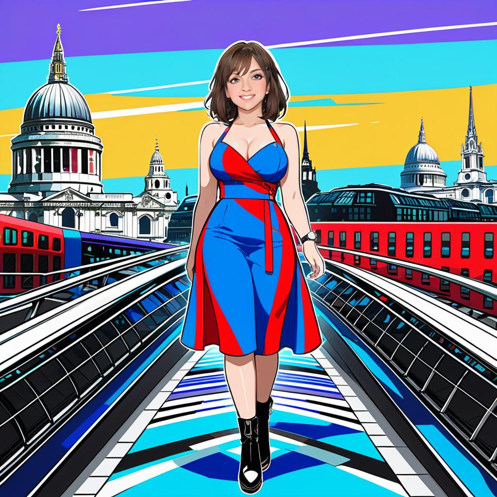 Anime Woman in Stylish Dress on Cityscape