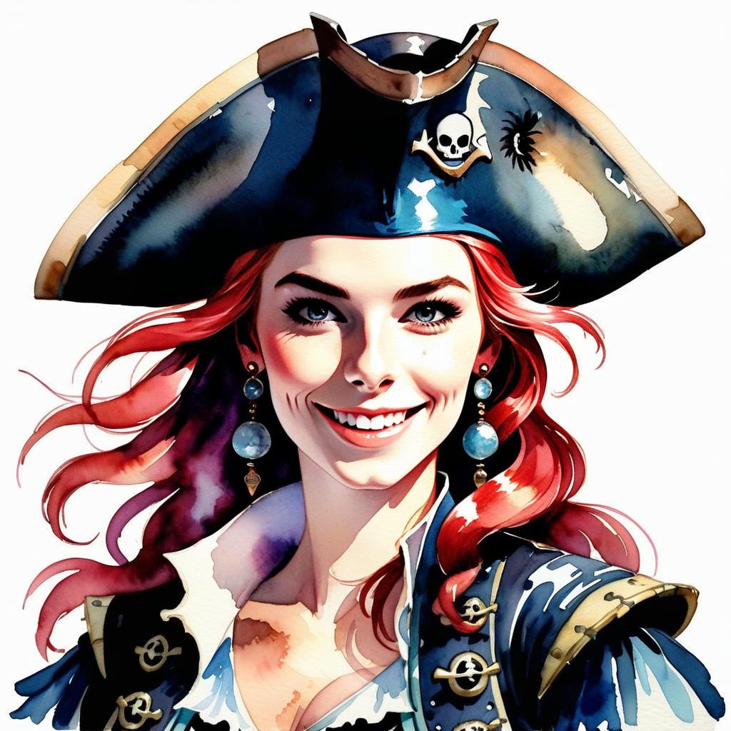 Vibrant Pirate Woman Watercolor Illustration Vibrant Pirate Woman Watercolor Illustration
