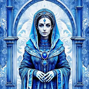 Elegant Woman in Blue Garments