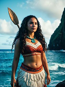 Confident Woman in Tribal Costume by Ocean