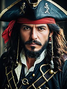 Intense Pirate Cosplay with Tricorn Hat