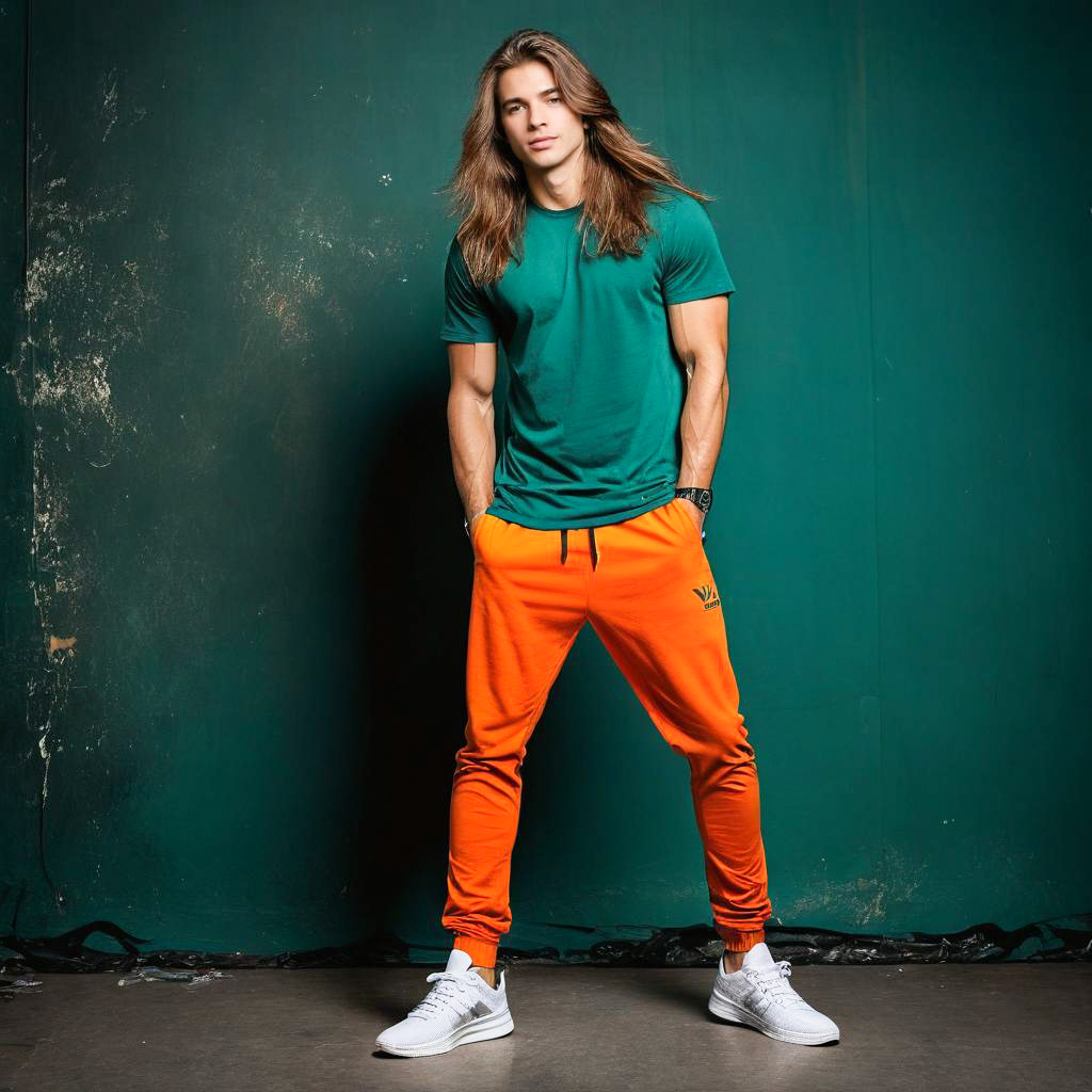 Confident Young Man in Teal and Orange Fashion
