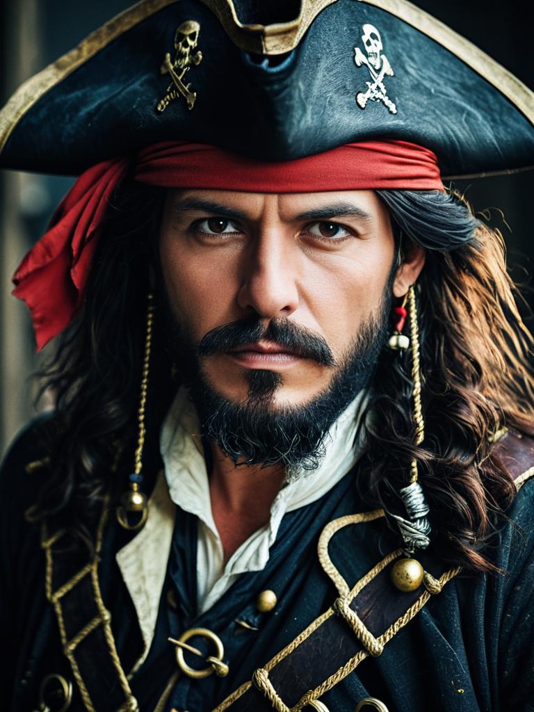 Intense Pirate Cosplay with Tricorn Hat