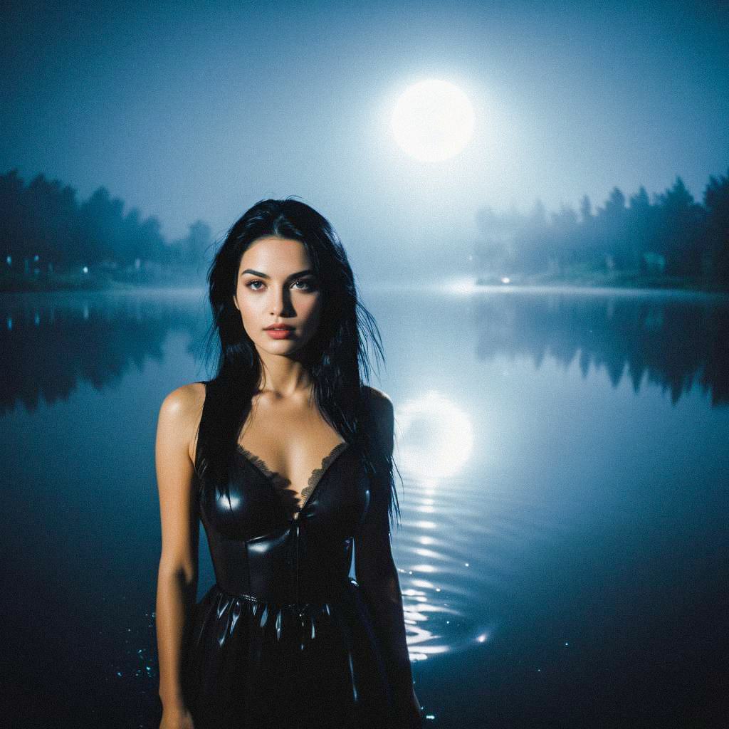 Mysterious Woman by Moonlit Lake