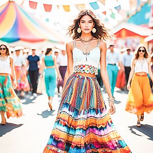 Confident Woman at Vibrant Outdoor Festival