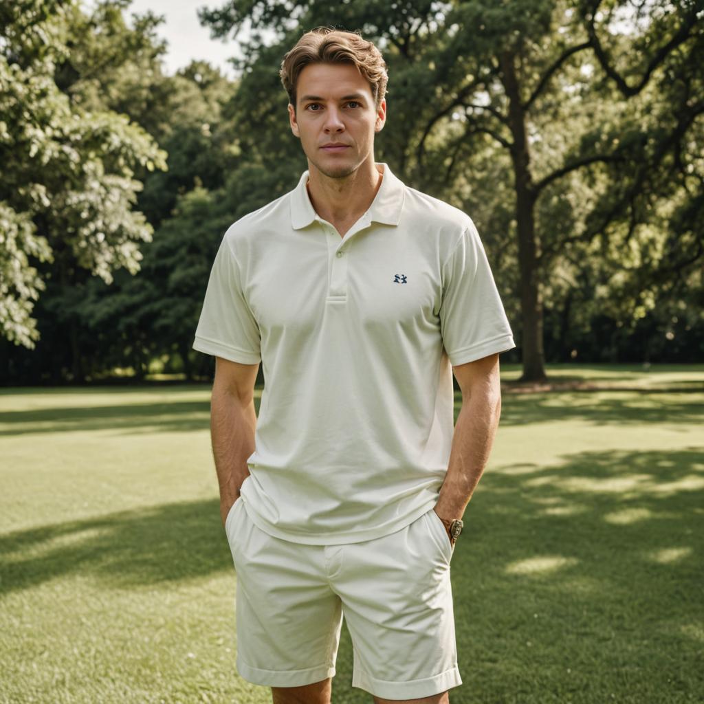 Young man in a park wearing polo shirt