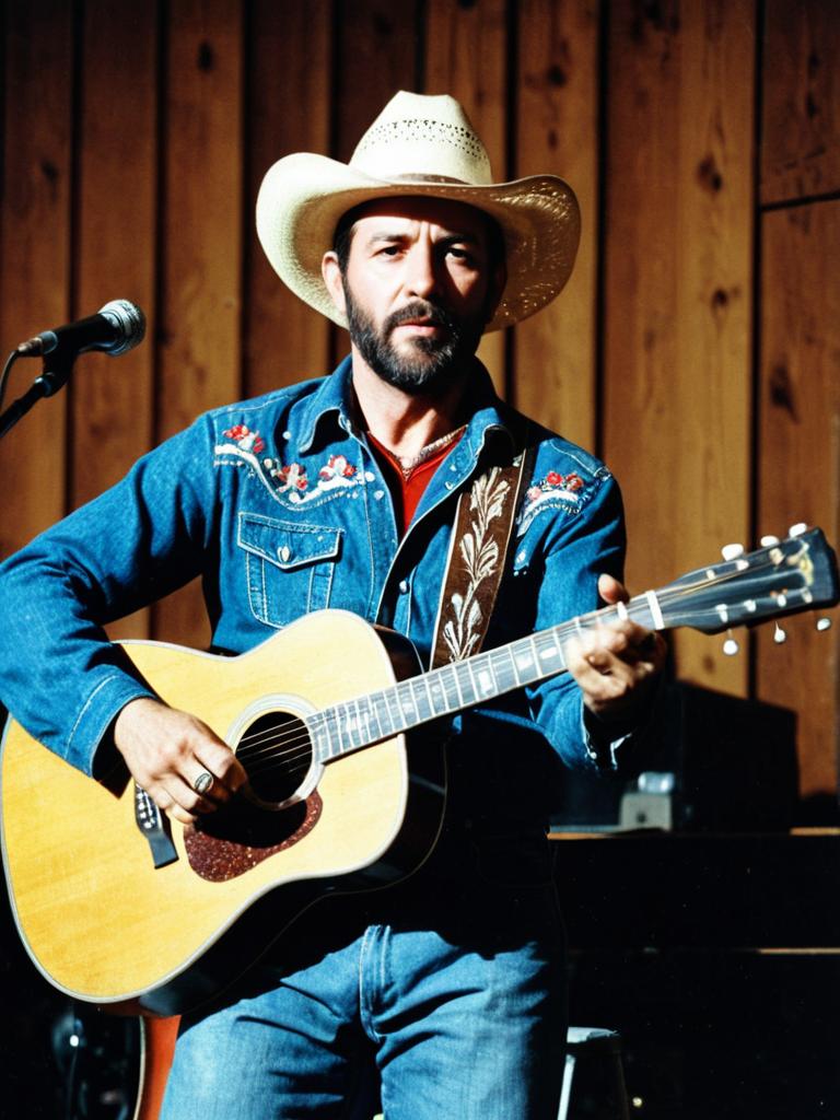 Man in Classic Country Music Costume Playing Acoustic Guitar