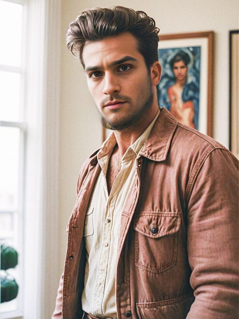 Stylish young man in vintage charm with salmon jacket