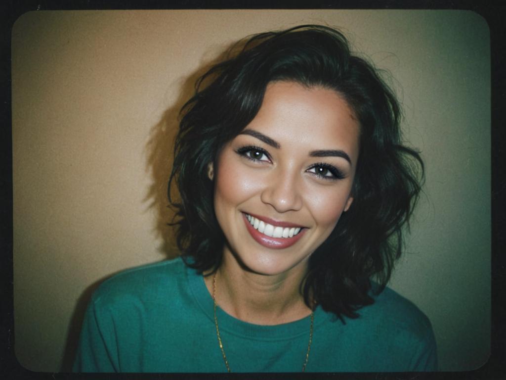 Smiling Woman in Surreal Lighting - Polaroid Style