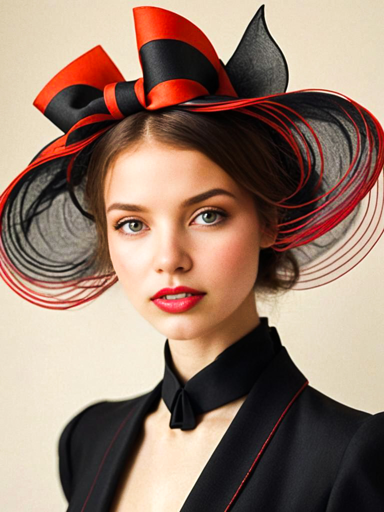 Elegant Woman in Black and Red Hat