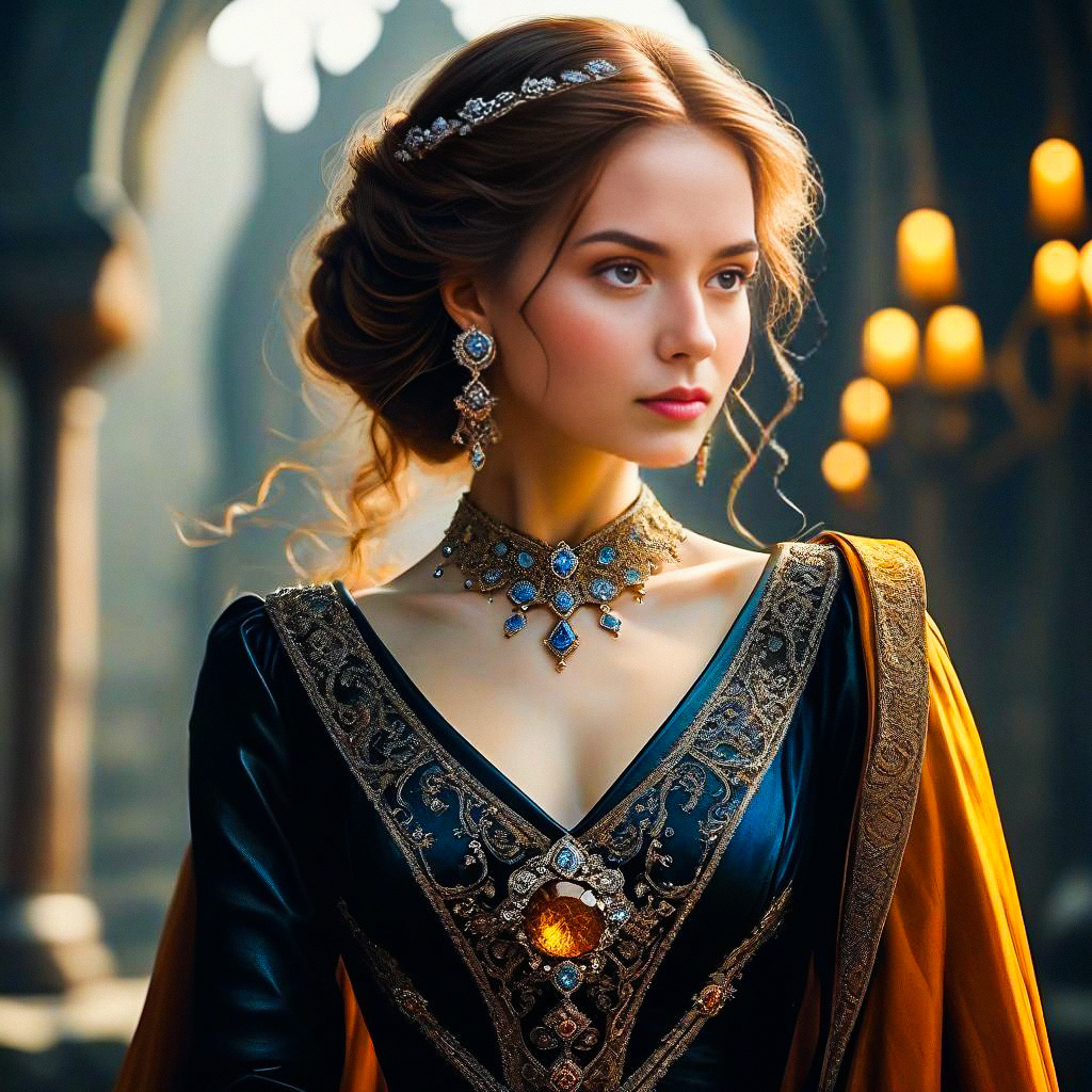 Young Woman in Renaissance Gown with Jewelry