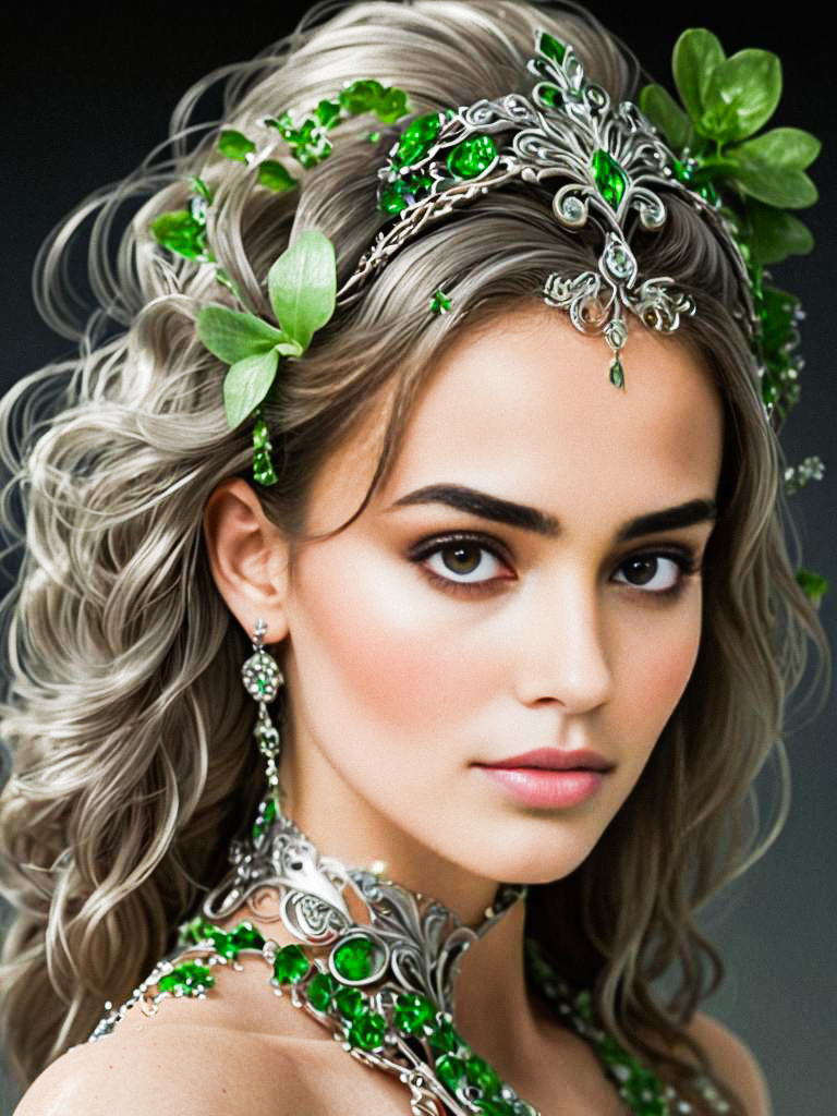 Woman with Silver and Green Jeweled Headpiece