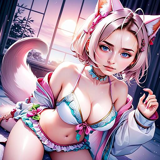Hakui Koyori Summer Anime Girl with Fox Ears in Bikini Illustration