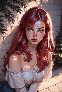 Young Woman with Rose-Colored Hair and Blue Eyes
