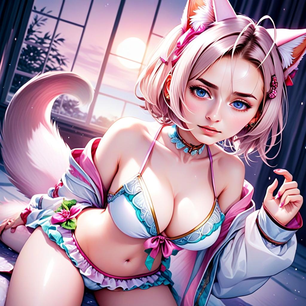 Hakui Koyori Summer Anime Girl with Fox Ears in Bikini Illustration
