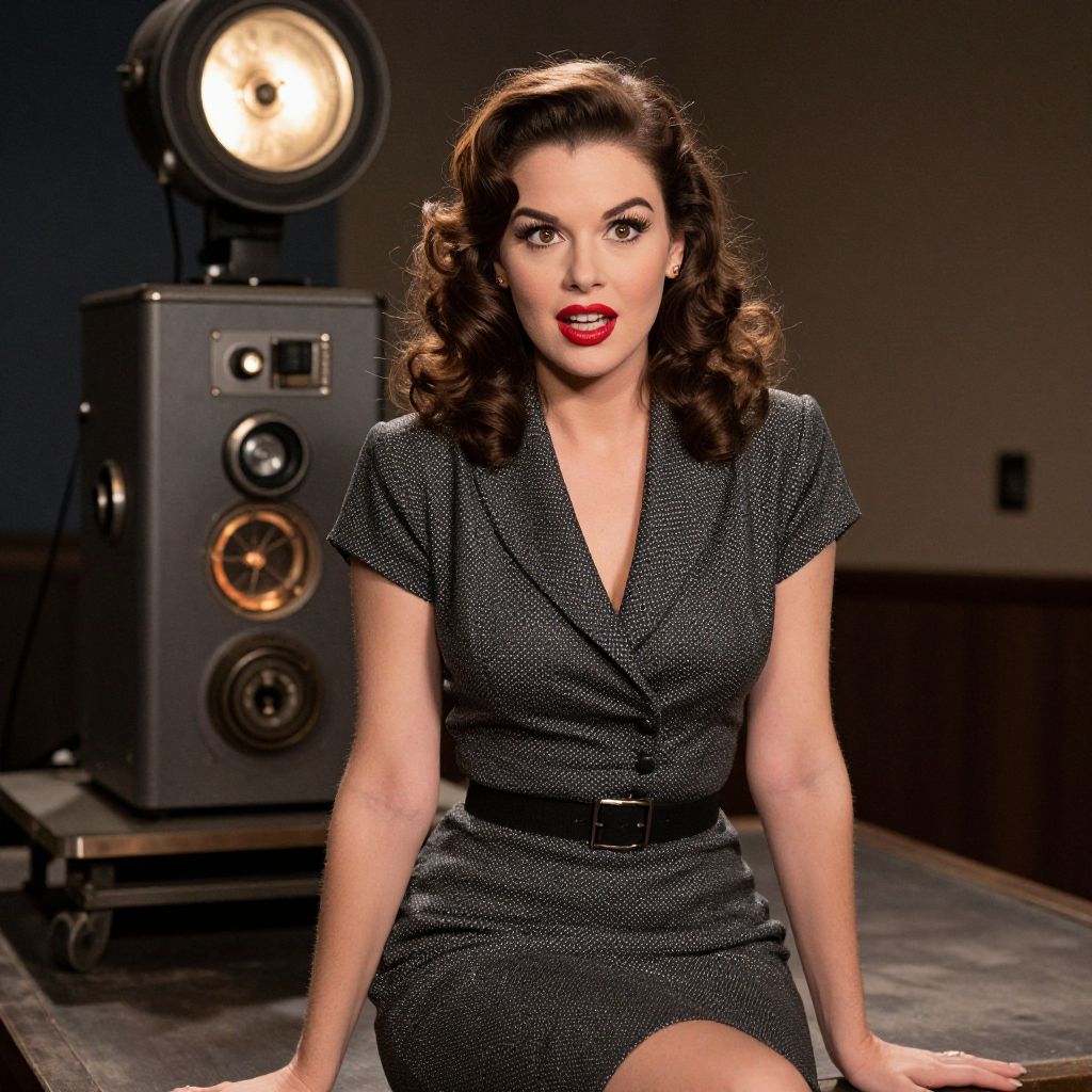 Vintage 1940s Woman Glamour Portrait with Studio Spotlight