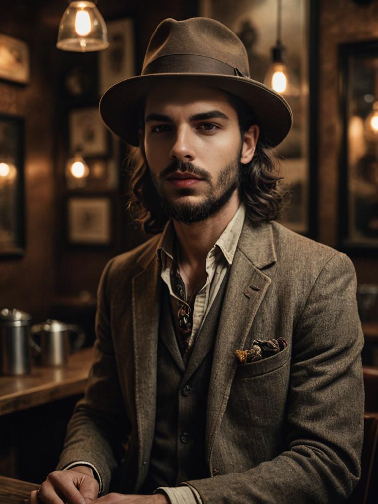 Stylish man in vintage suit in classic room