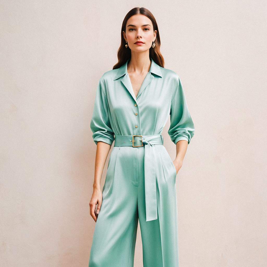 Stylish Woman in Mint Green Ensemble Stylish Woman in Mint Green Ensemble