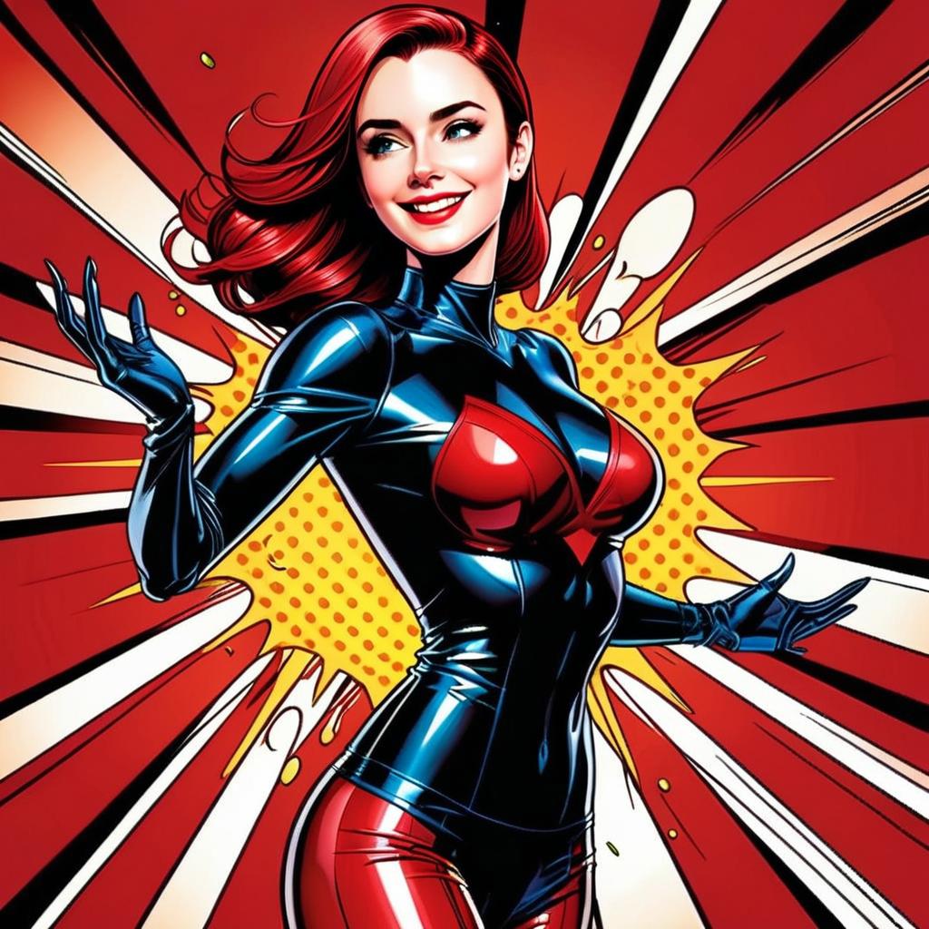 Confident Woman in Red Bodysuit - Comic Style Illustration Confident Woman in Red Bodysuit - Comic Style Illustration