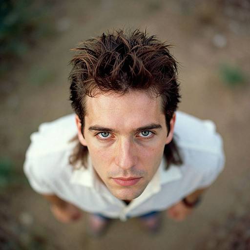 Portrait of Young Man with Intense Gaze and Styled Hair Overhead View