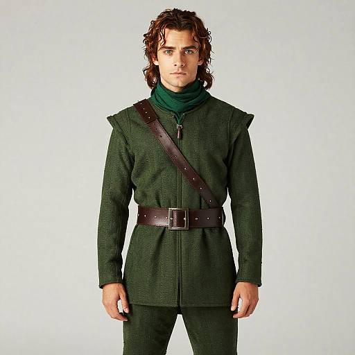 Man in Green Lord of the Rings Style Halloween Costume with Brown Leather Belt