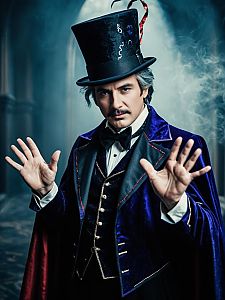 Man in Magician Costume with Cinematic Realism and Dramatic Magical Cosplay