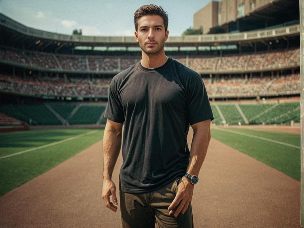 Confident Man in Sports Stadium