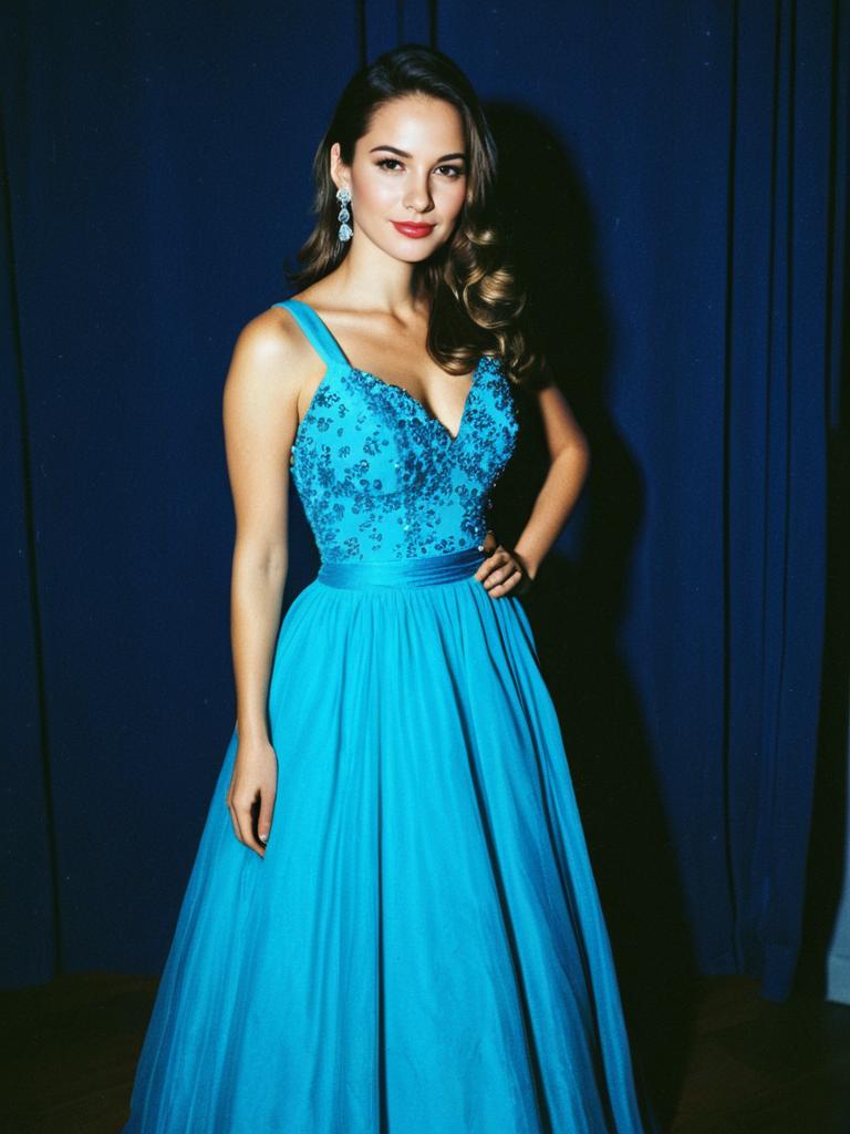 Elegant Woman in Blue Sequin Evening Gown Portrait